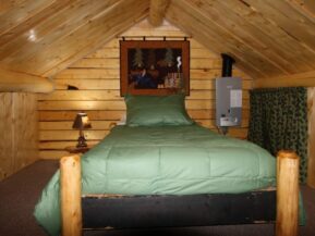 Bed in Eagle's Nest Cabin